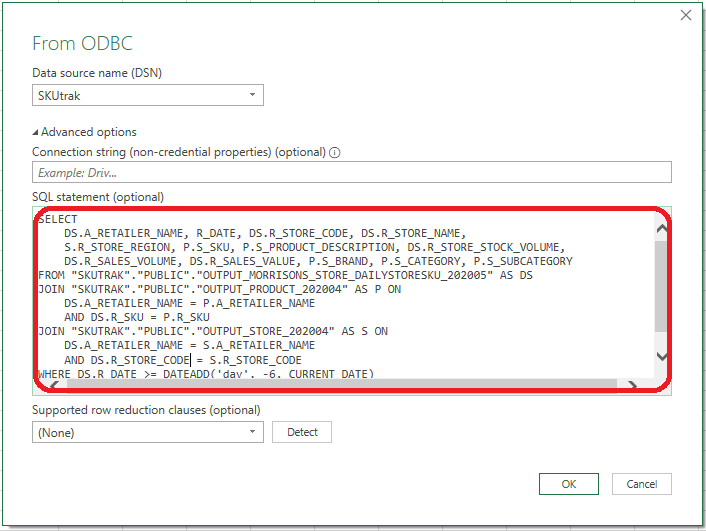 Excel ODBC with SQL query